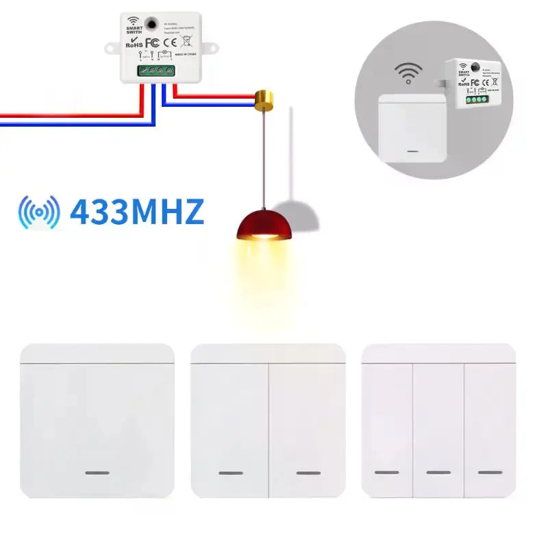 Wireless OFF RF433 Module Remote Control Light Switch 1 2 3 Gang Push Zpaxo