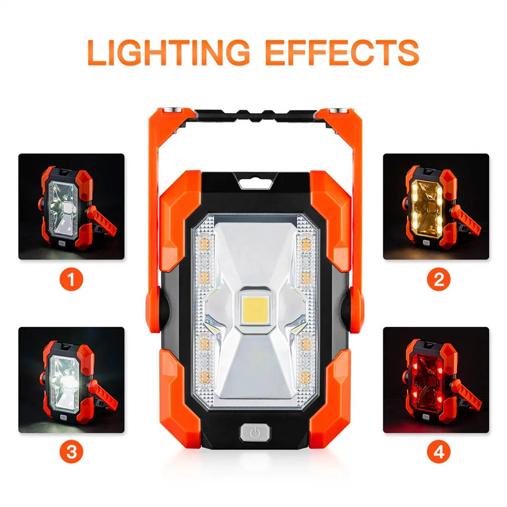 Solar Mobile Work Light Foldable Outdoor Lighting 4400mAh Torchlight COB Rechargeable Emergency Hiking Camping Tents USB Light Zpaxo