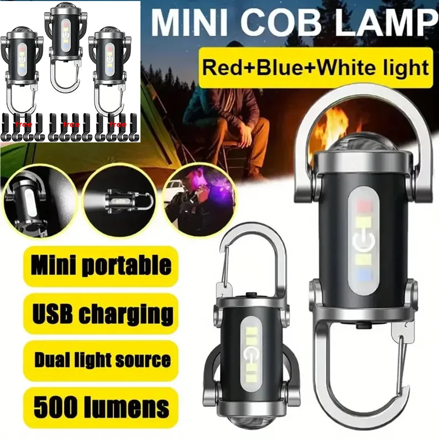 Mini Rechargeable COB Keychain Flashlight – 6 Modes, IPX6