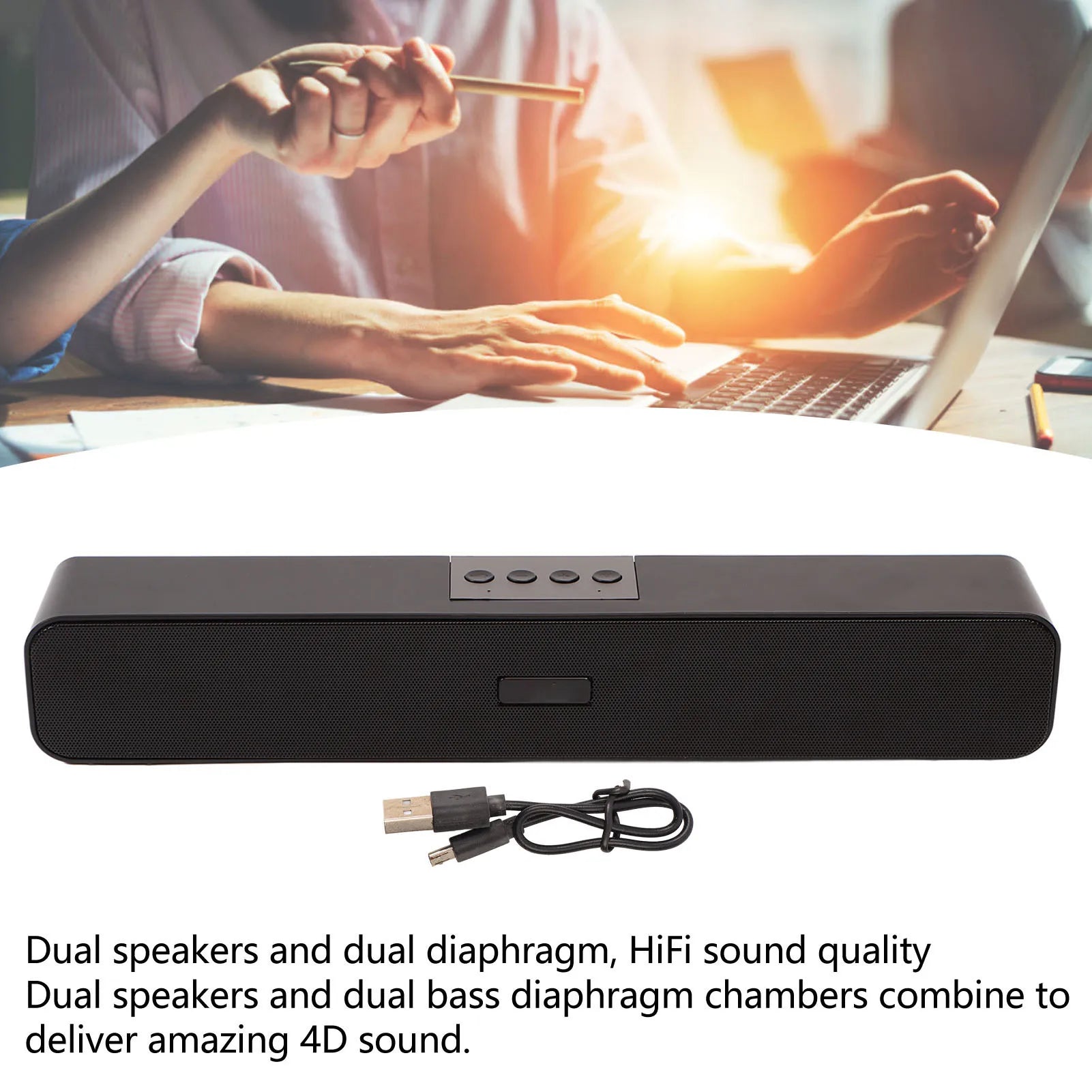 Bluetooth Soundbar Wireless 5 Playback Modes Noise Reduction Surround
