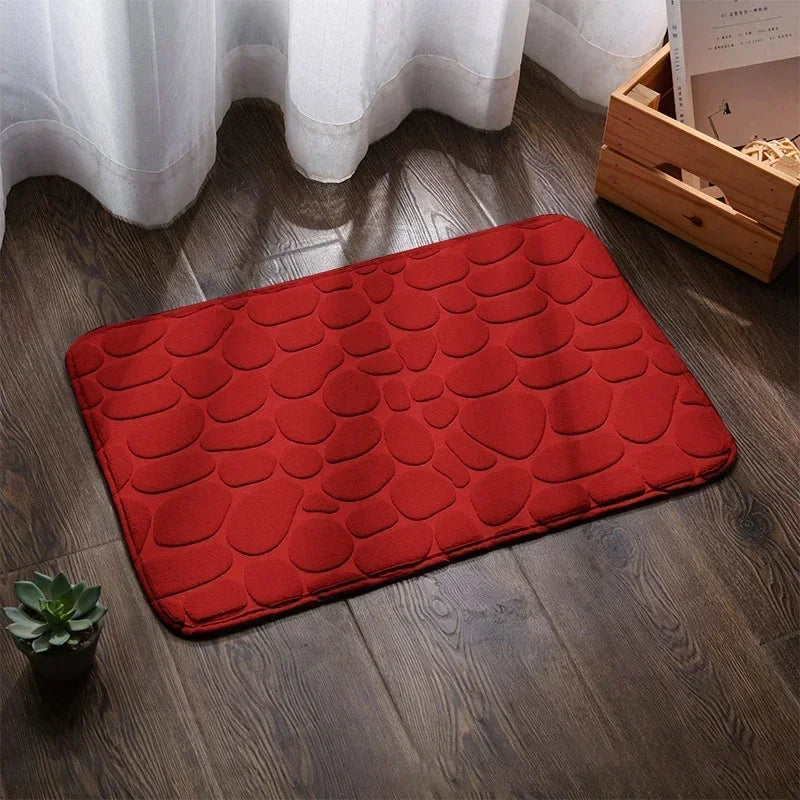 Non Slip Bathroom Absorbing Bath Mat Cobblestone Embossed Mat Floor Rug Shower Room Doormat Memory Foam Cobblestone Mat 40X60CM Zpaxo Red