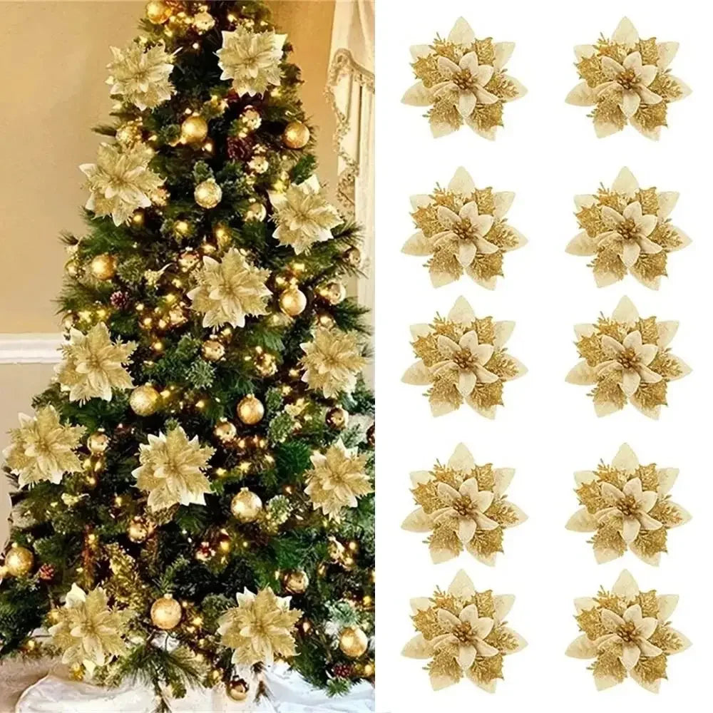 10-Pack Glitter Christmas Flower Ornaments – 14cm Snowflake Style Christmas Ornaments Zpaxo