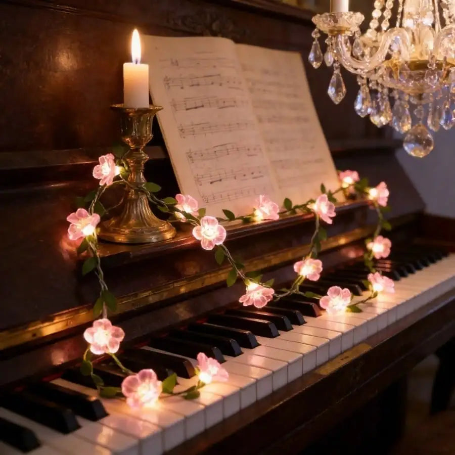 Pink LED Cherry Blossom String Lights Batteries Not Included Battery