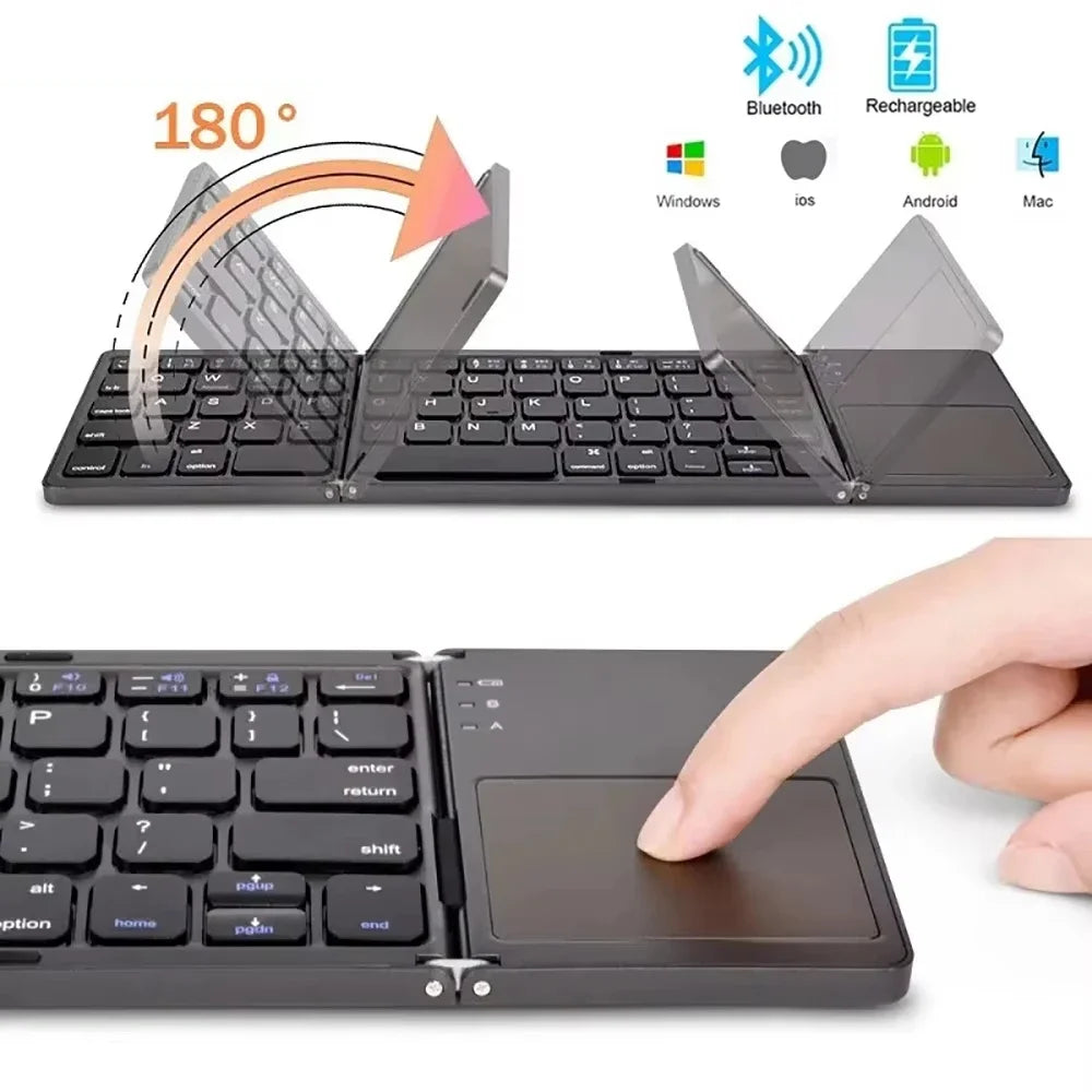 Bluetooth 5 0 Keyboard Tri-fold Mini Touchpad Rechargeable Wireless Zpaxo