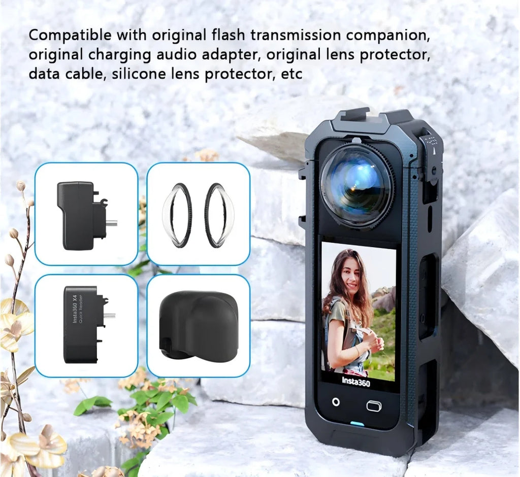 PC Cage Frame for Insta360 X5 – Cold Shoe & Quick Release Camera Cage Frame Zpaxo