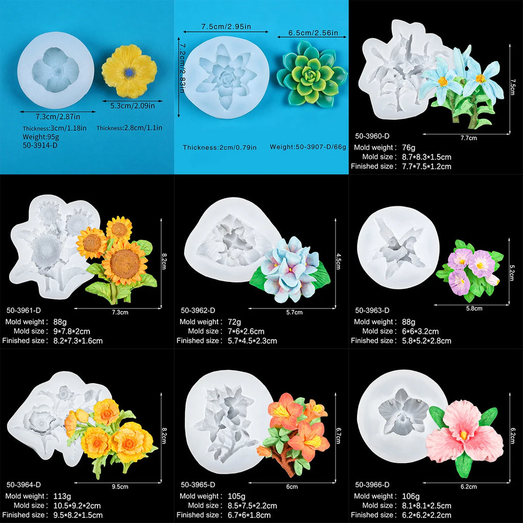 Flower Silicone Mold Lily Sunflower Hibiscus Hydrangea Cake Decoration Fondnat Chocolate Cupcake Topper Candle Soap Polymer Mold Zpaxo
