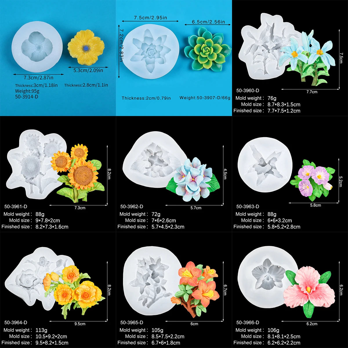 Flower Silicone Mold Lily Sunflower Hibiscus Hydrangea Cake Decoration Fondnat Chocolate Cupcake Topper Candle Soap Polymer Mold Zpaxo