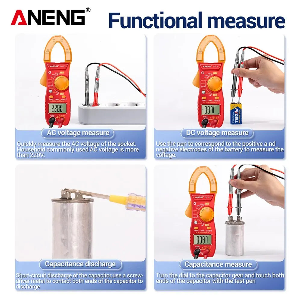 Clamp Meters Measuring AC DC Voltage Current Resistance Capacitance