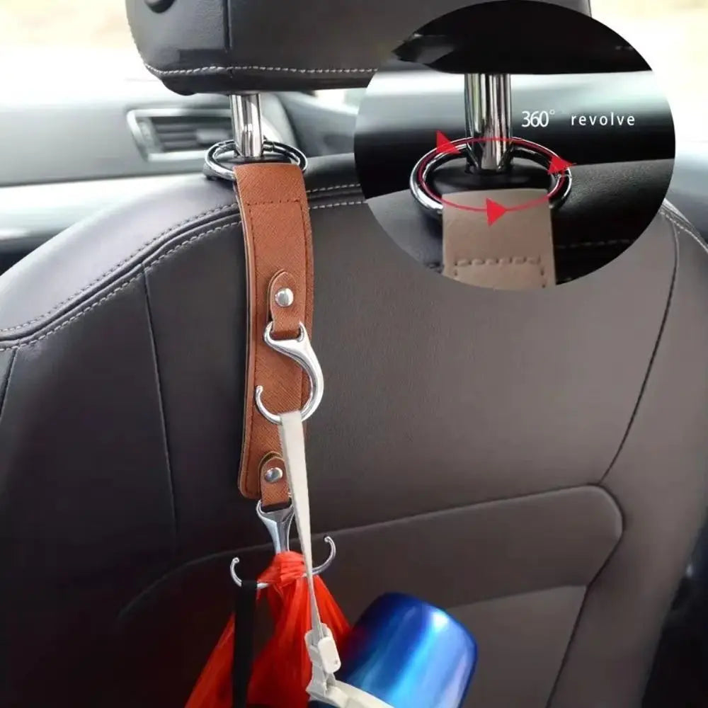 Heavy-duty Car Back Seat Hook Simple PU Leather Automotive Storage Hanger Double Hook Portable Car Hanging Hook Zpaxo