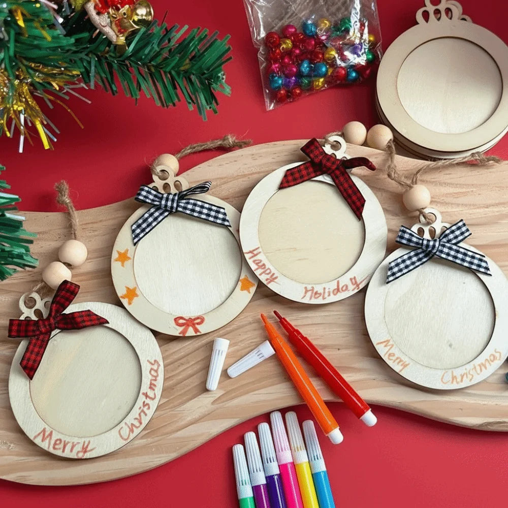 6-Pack Wooden Christmas Frame Ornaments – DIY Coloring Pendants Christmas DIY Ornaments Zpaxo