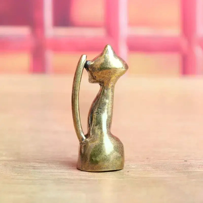 Copper Animal Sculpture Incense Burner Home Desktop Decorative Figurines & Miniature Antique Brass Cat Lovers Statue Ornament Zpaxo