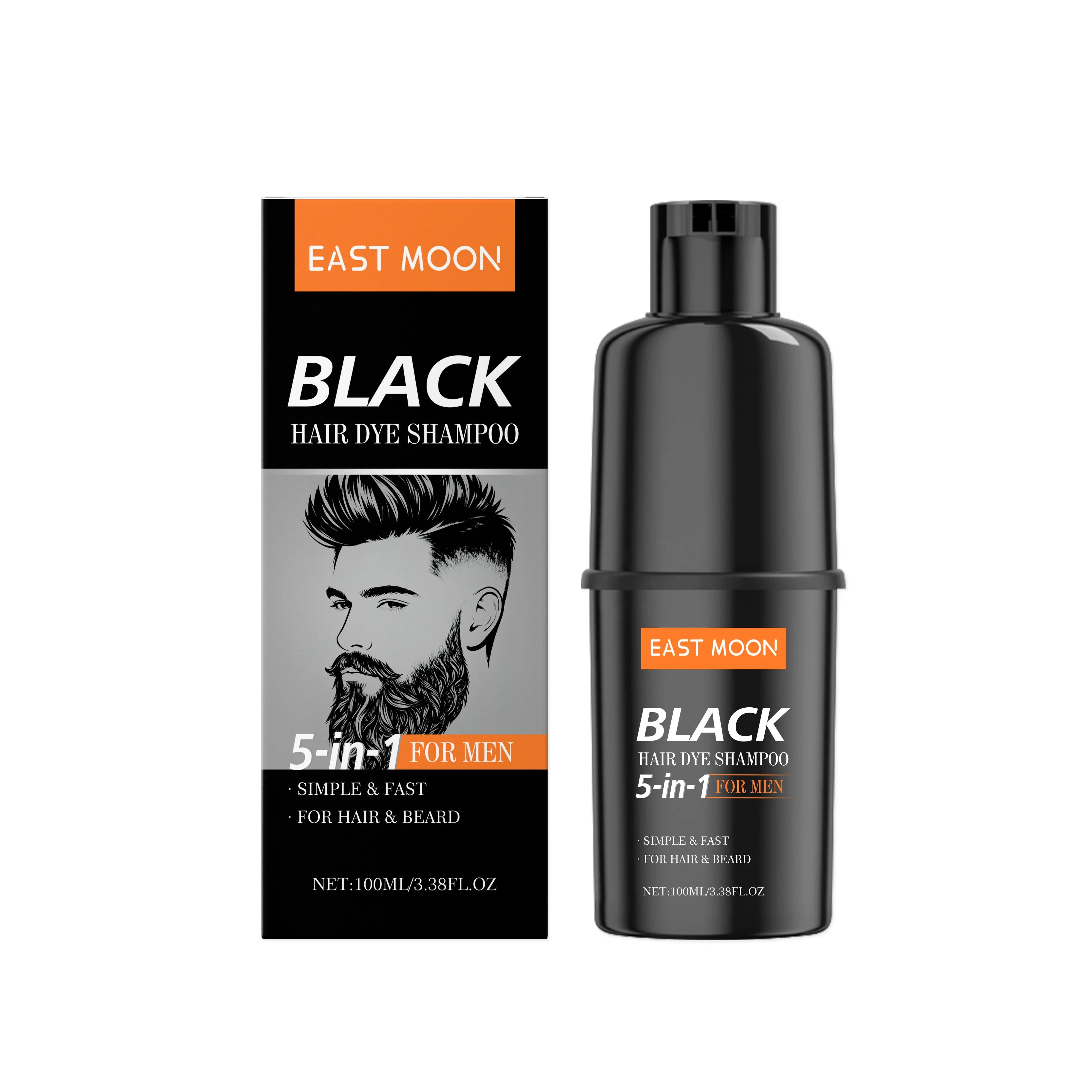East Moon Black Men's Hair Shampoo Gentle Enhances Color Naturally Even Shine Covers Gray Hair and White Beard Daily Hair Care Zpaxo 100ml boxed