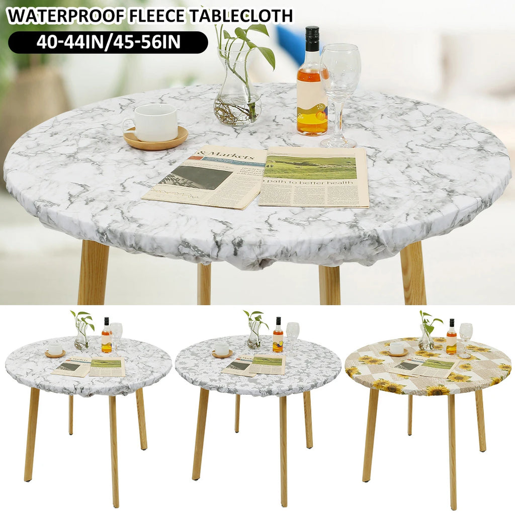 Waterproof Round Tablecloth Elastic Fixation Edged PVC Table Cover Flannel Backed Table Pad Oil-Proof for Dining Table Kitchen Zpaxo