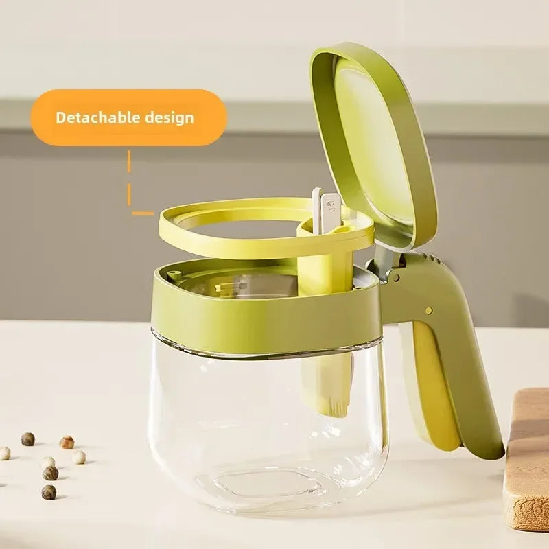Transparent Kitchen Glass Seasoning Jar Household Flip Cover with Spoon Chicken Essence Salt, Monosodium Glutamate Seasoning Box Zpaxo Green