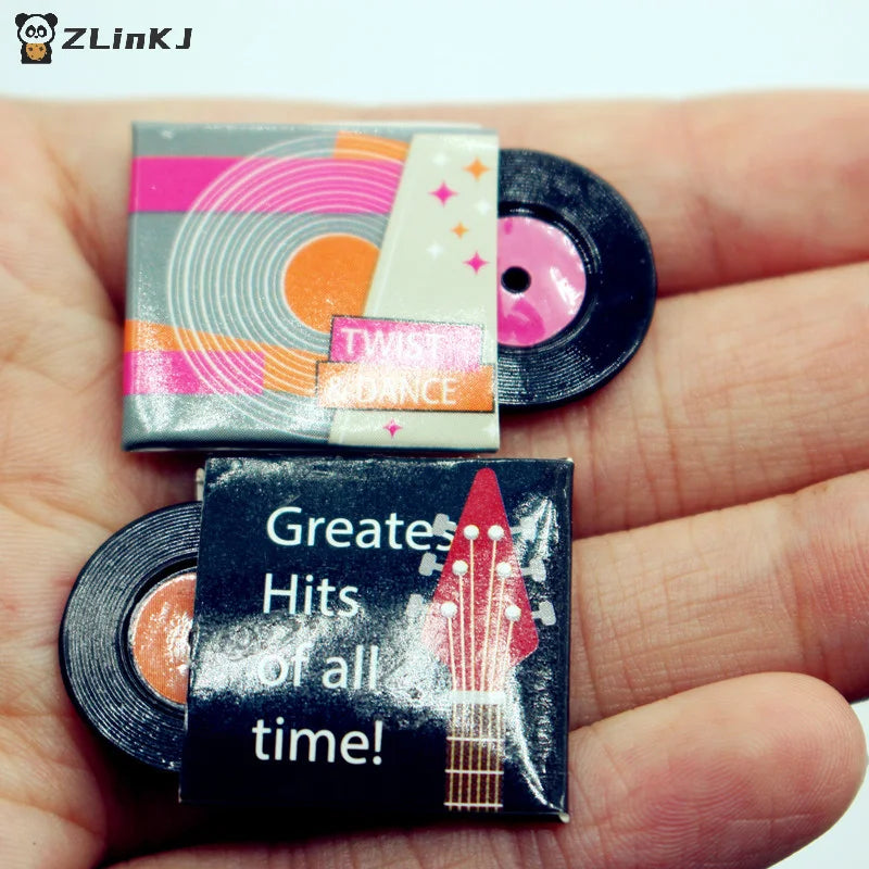 ▶1Set Dollhouse Mini CD Disc Record Set Bedroom Living Room Miniature Scene Model Toys Doll House Accessories Zpaxo