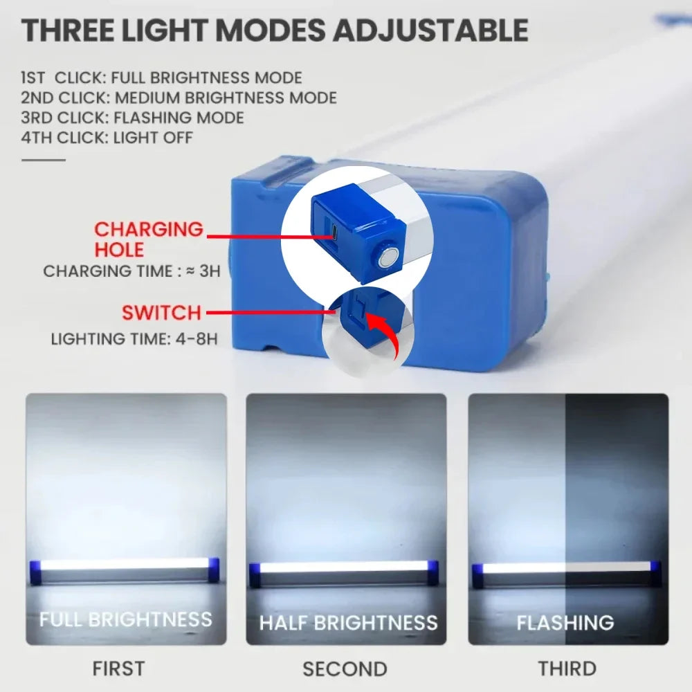 30CM LED Rechargeable Tube Light – Magnetic Camping & Emergency