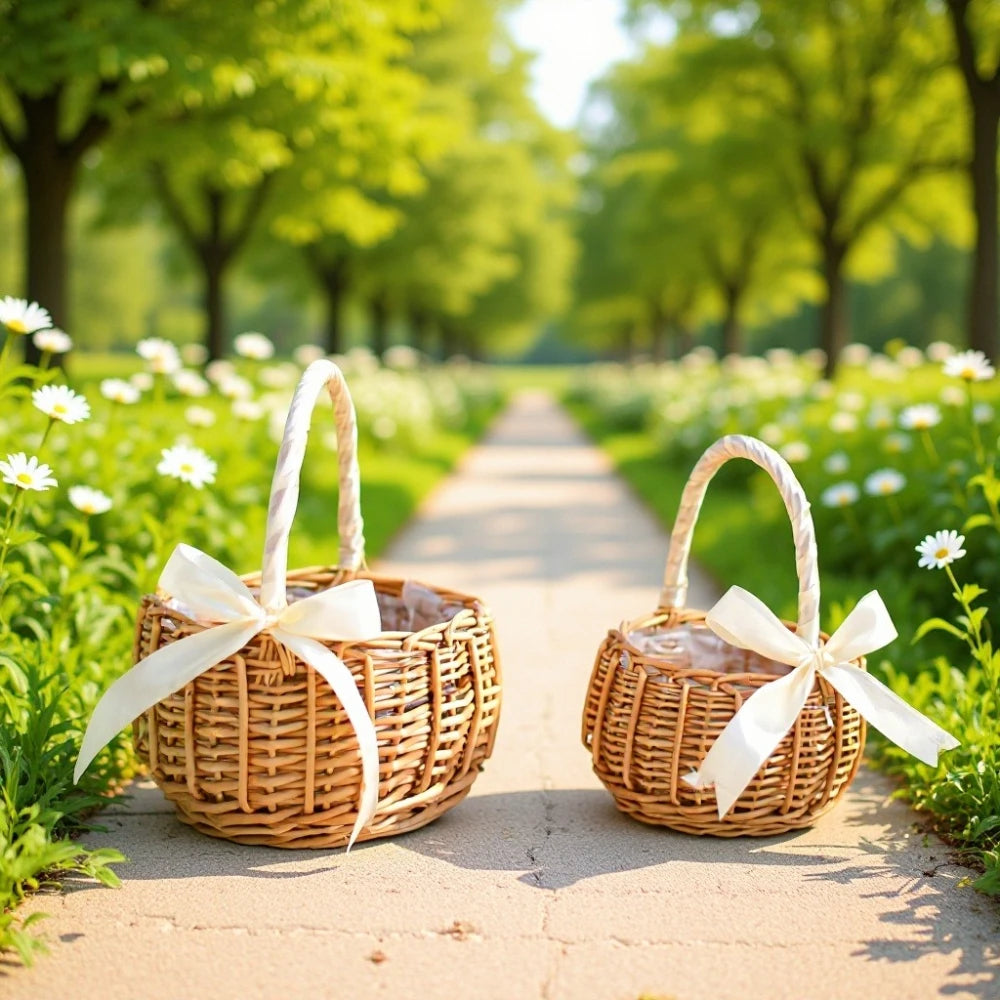 Handwoven Rattan Wedding Basket Detachable Liner Multi-functional
