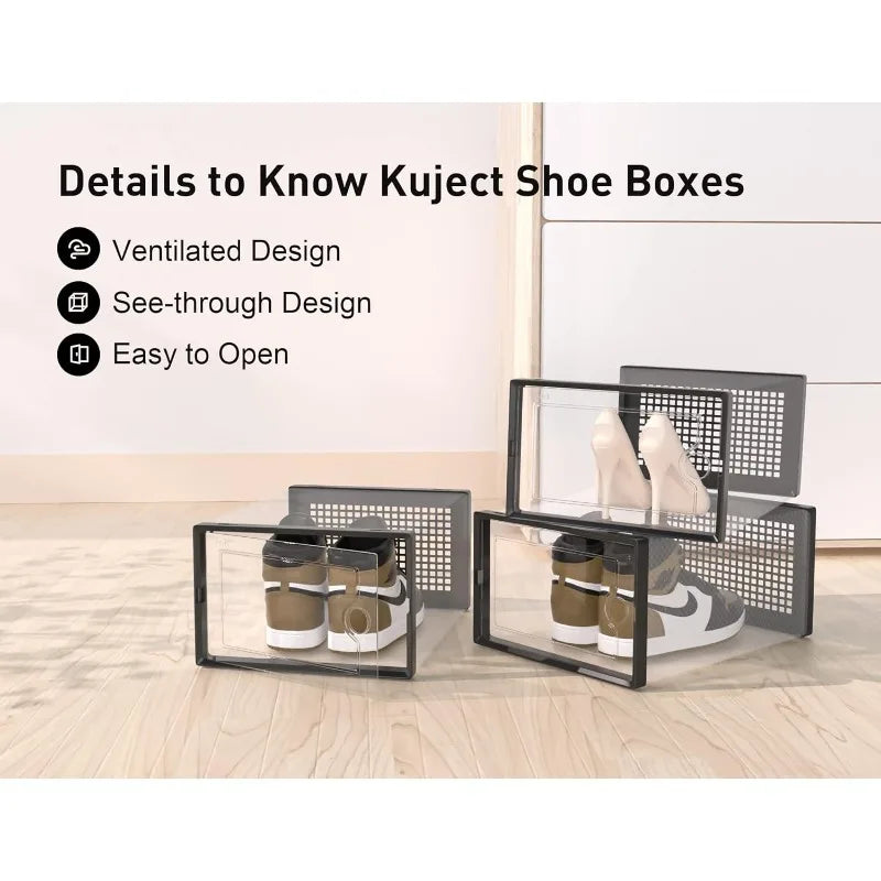 Large Shoe Storage Boxes Organizers Clear Plastic Stackable Rack