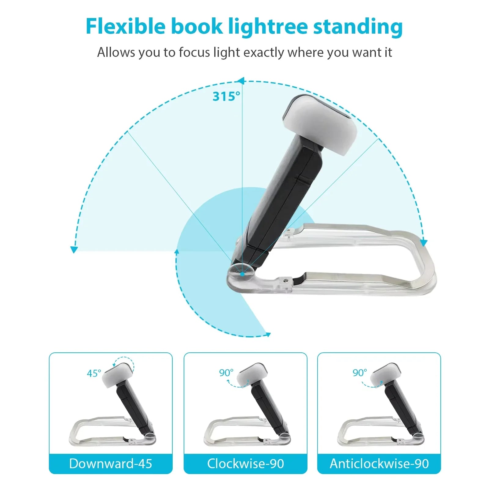 USB Rechargeable LED Book Reading Light Dimmable Night Lights Clip Zpaxo