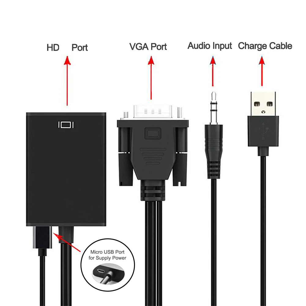 1080P HD Vga To Hdmi-compatible with 3.5mm Audio Cable Vga Adapter for PC Projector for Ps4 Laptop To HDTV Video Audio Converter Zpaxo