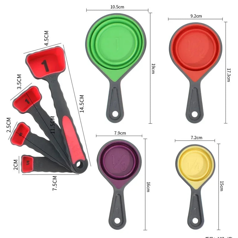 4/8Pcs Silicone Measuring Cup Measuring Spoon Collapsible Baking Measuring Tool Set for Coffee Flour Honey Sugar Baking Spoon Zpaxo