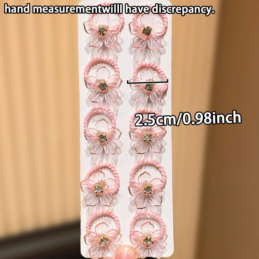 Girls Elastic Hair Bands Rhinestone Flower Decorations Elasticity