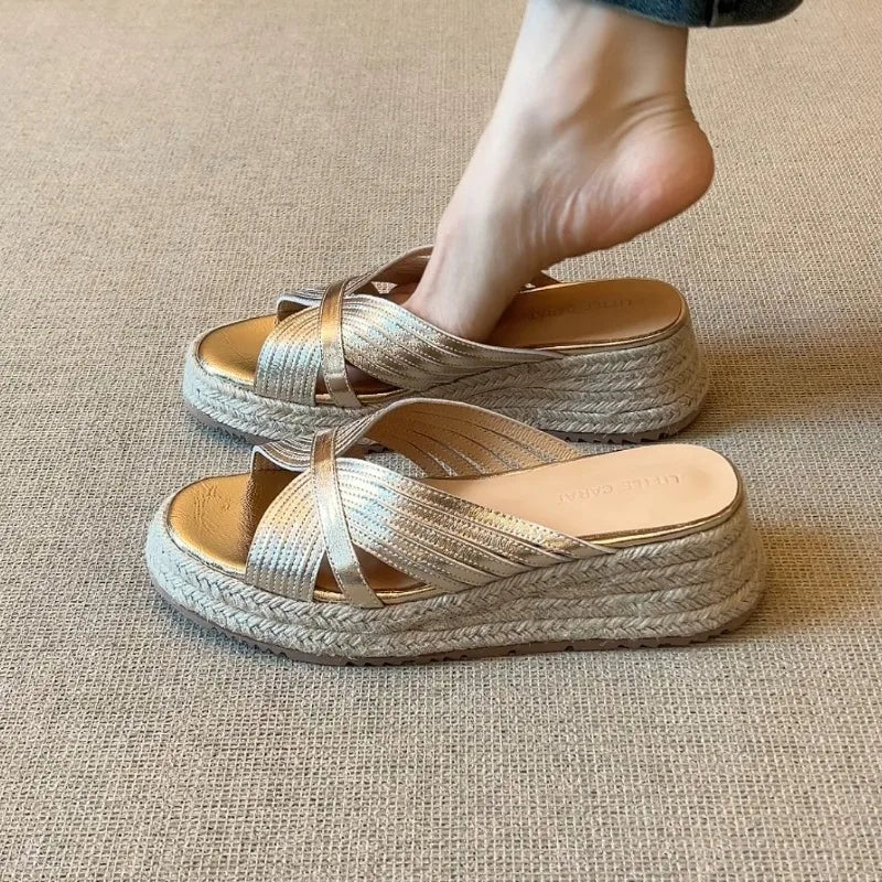 Casual Wedge Women's Slippers Mid Heels Elegant Fashion Thick Soled Zpaxo