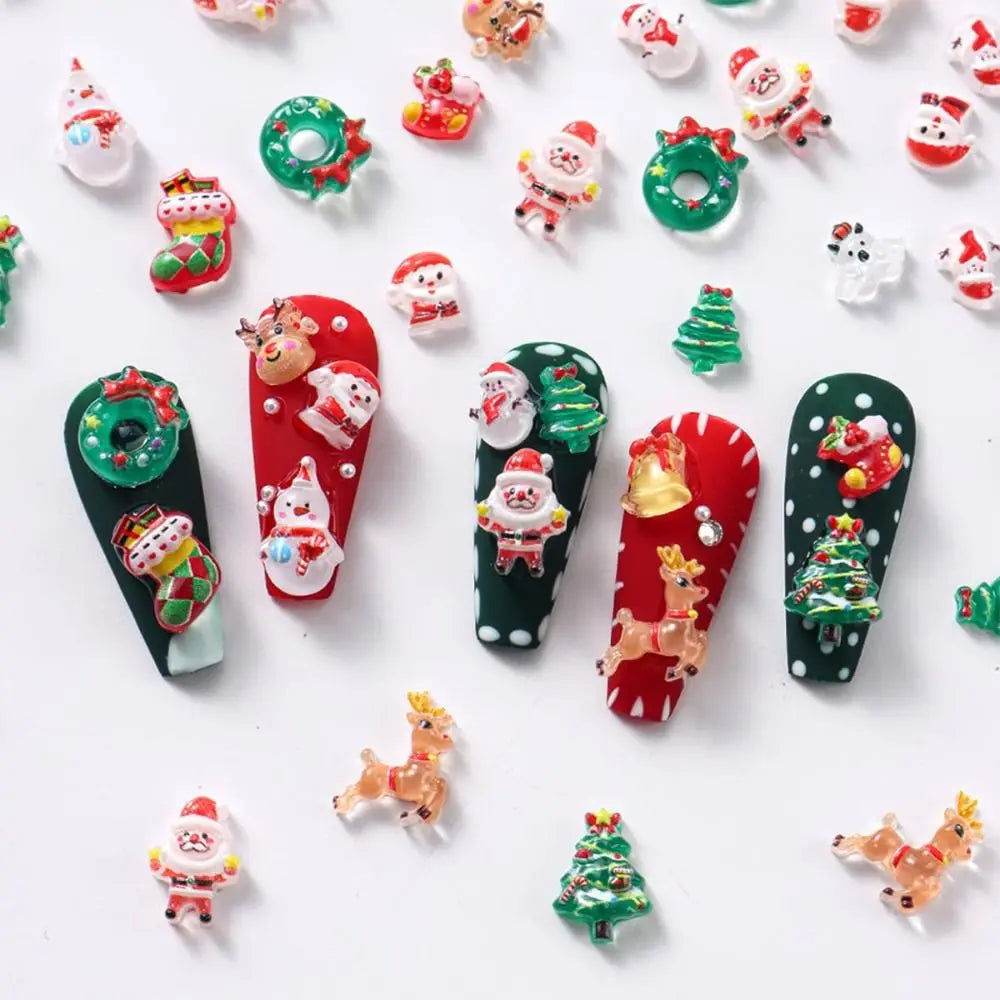 Colorful Christmas Nail Charms Reindeer Snowman Bell Mix Art Santa Zpaxo
