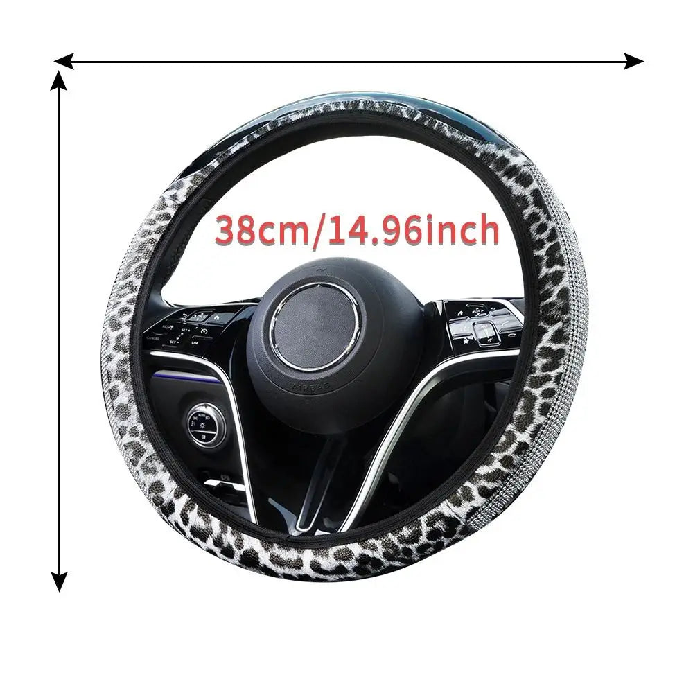 High-end Leopard-print Leather Car Steering Wheel Cover Embedded Zpaxo
