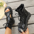 Women Sandals High Quality Brand Sandals Handmade Retro Wedges Heel Shoes Ladies Summer Platform Roman Boots Zapatos De Mujer Zpaxo black 36