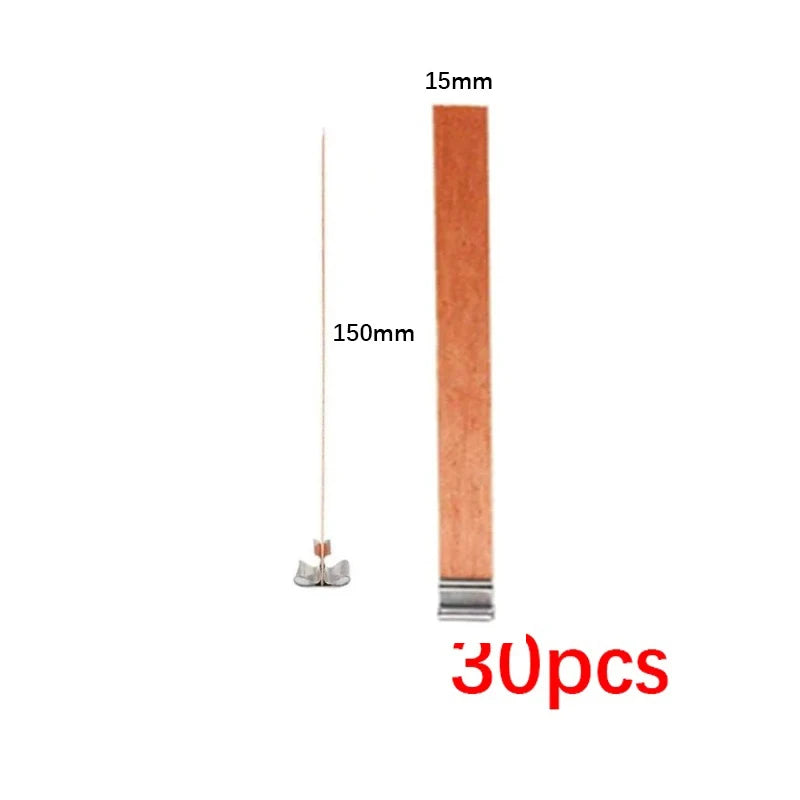 30-Pack Wooden Candle Wicks with Clip Base – Smokeless Candle Making Candle Making Wicks Zpaxo 15mm x 150mm