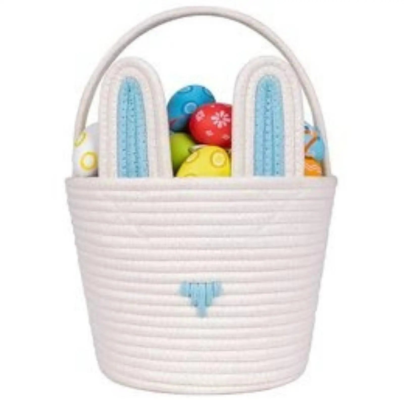 Easter Bunny Basket for Kids – Woven Cotton with Rabbit Ears Easter Gift Basket Zpaxo White Blue