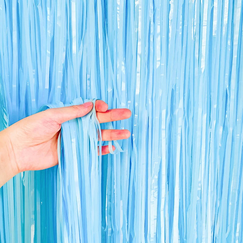 Pastel Fringe Foil Curtain Macaron Curtains Photo Booth Backdrop Zpaxo Macaron blue 2 packs