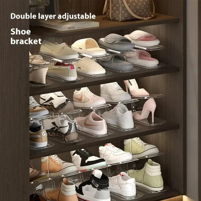New 6PCS Double Layer Shoe Rack, Adjustable Shoe Holder, Shoe Cabinet, Space Saving Bracket, Storage Folding Layered Partition Zpaxo
