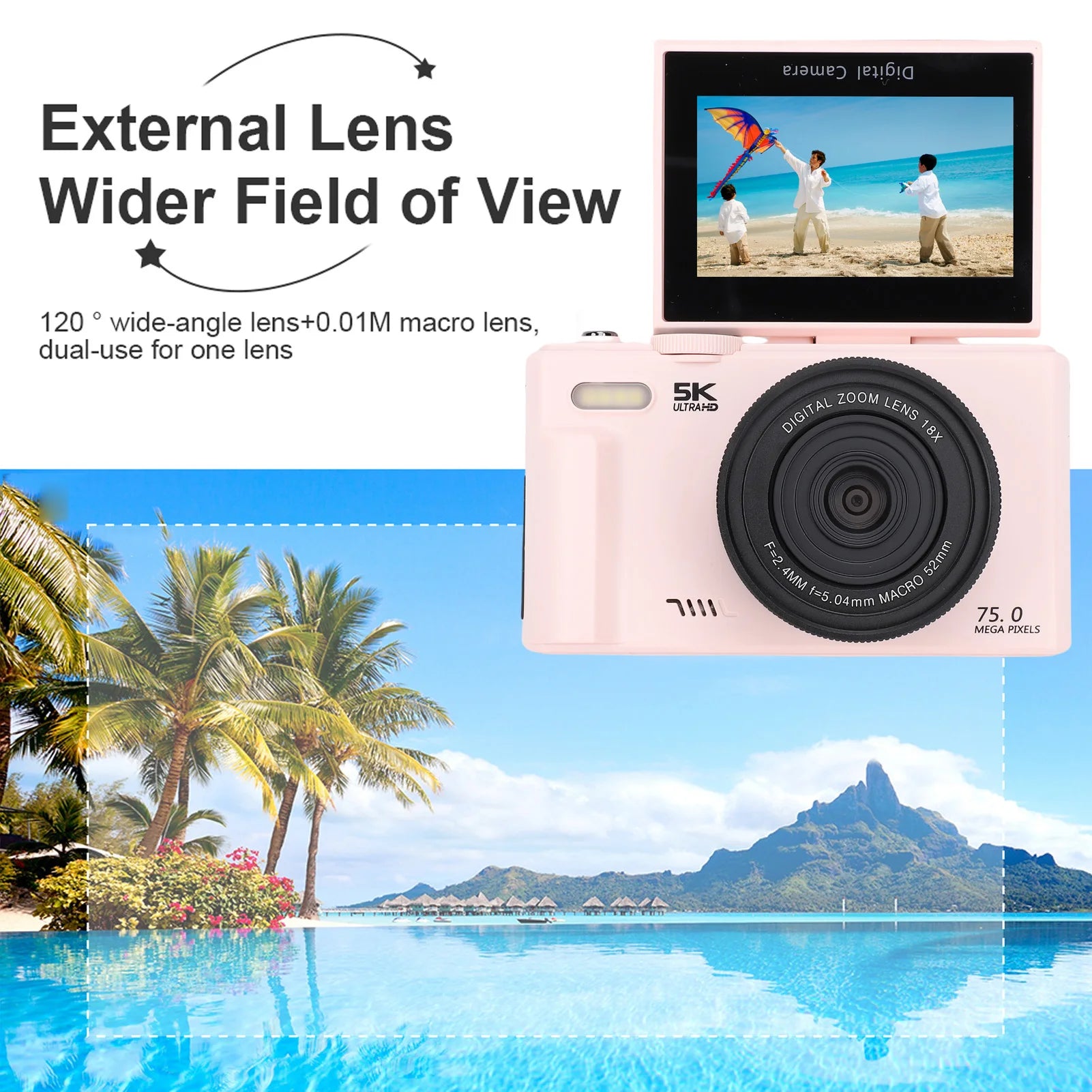 Wifi 75MP Vlog Camera Multifunctional Lightweight 18X Digital Zoom