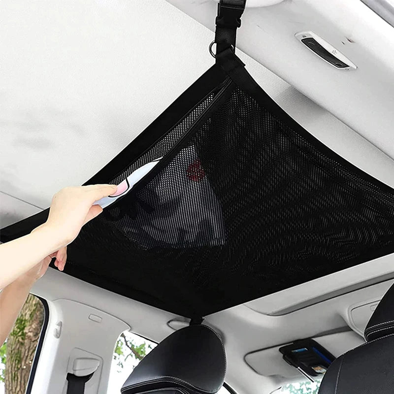 Car Roof Net Storage Bag Adjustable Double-layer Zipper Mesh Ceiling