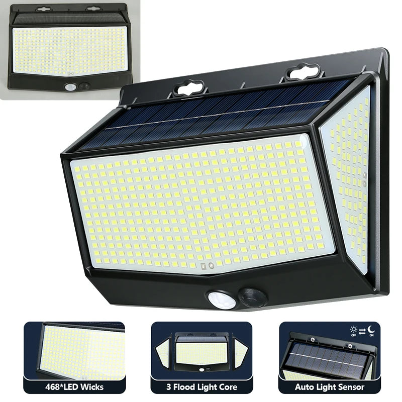 100 468 LED Porch Light Outdoor Waterproof Lamp 3 Mode PIR Solar Wall Zpaxo 468LED 1pc