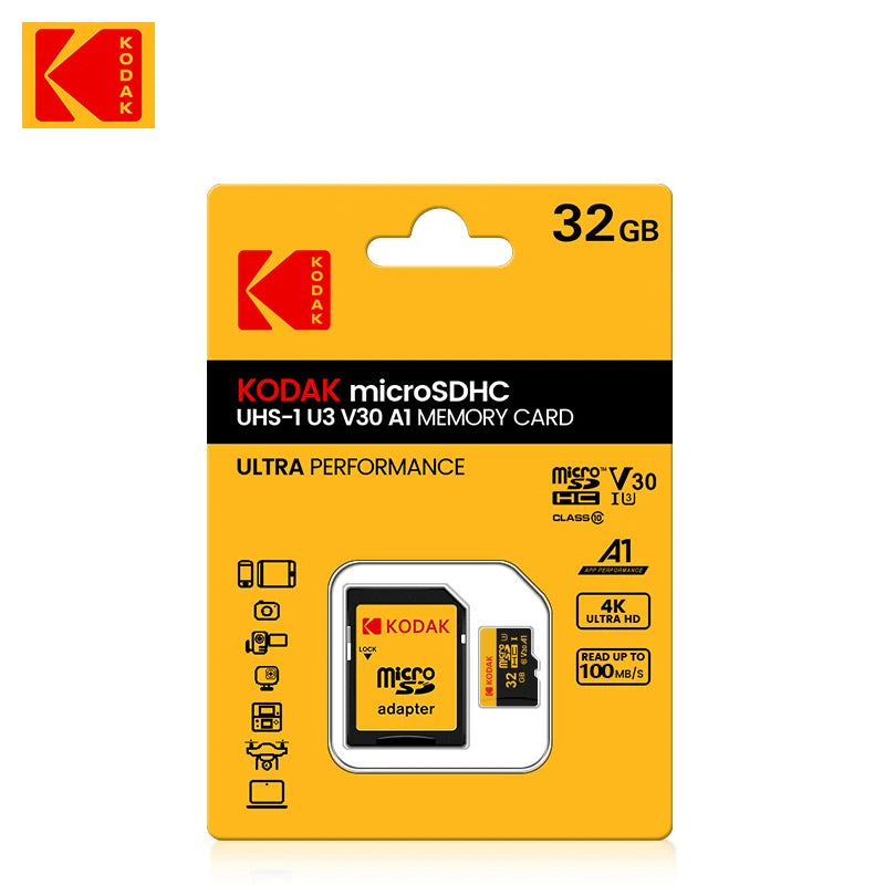 KODAK Memory Card 512GB 256GB Micro SD UP TO 100MB/s Class10 U3 32GB 64GB 128GB TF Card HD For USB Card Reader Adapter Microsd Zpaxo 32 GB