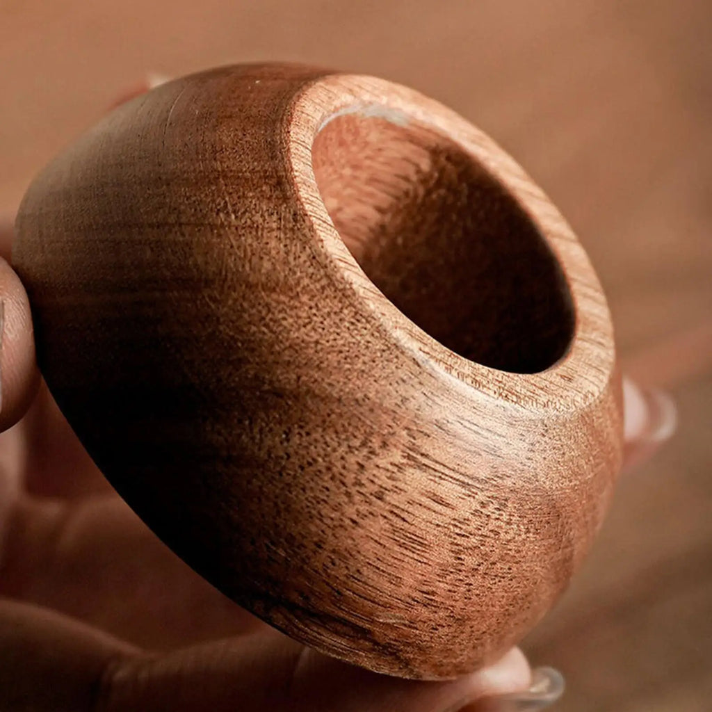 Cone Mug Retro Ceramic Drinkware Tea Cup Wooden Handle Base Coffee