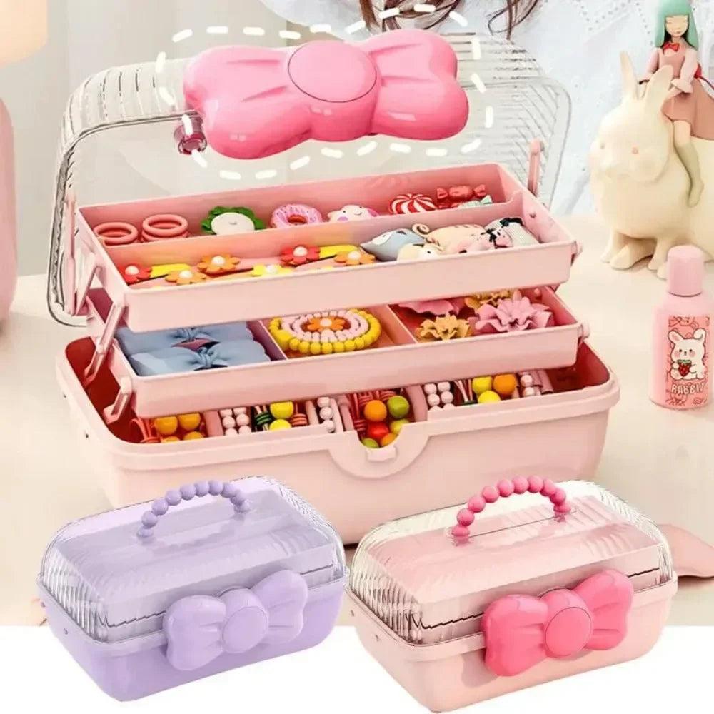 Fashion cosmetic storage box, bowknot multi-layer storage box, handheld desktop storage container, made of sturdy plastic. Zpaxo