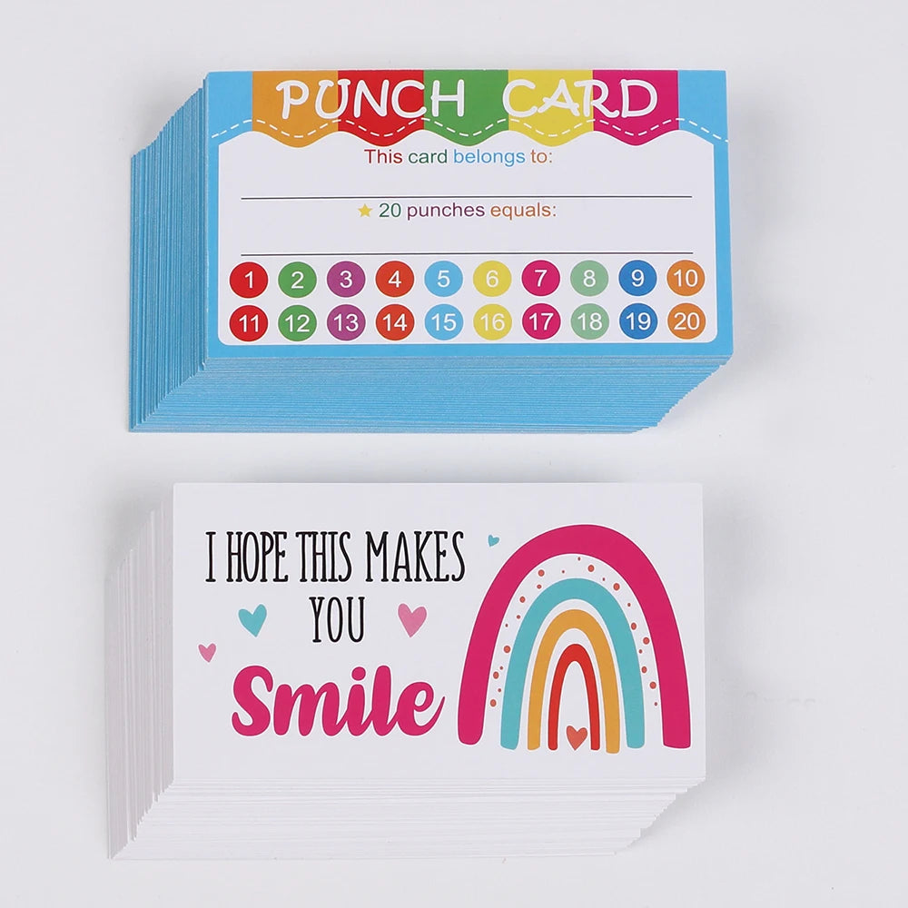 50/100Pcs Punch Cards Rainbow Smile Greeting Cards Reward Card for Students Classroom School Business Appreciation Cards Zpaxo