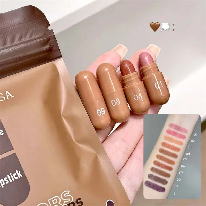 10 Colors Brown Toned Capsule Lipstick Smooth Matte Velvet Lasting