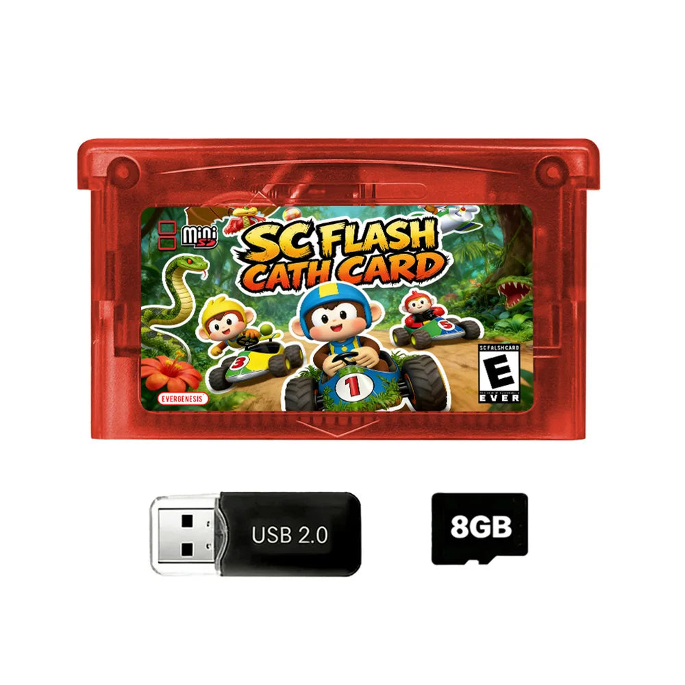 5000 in 1 Retro Games Cartridge New SCFW V2.0 GBA Flash Card with 8G TF Card RTC Flash for GBA/GBA SP/NDS Handheld Game Console Zpaxo Red Wth 8G