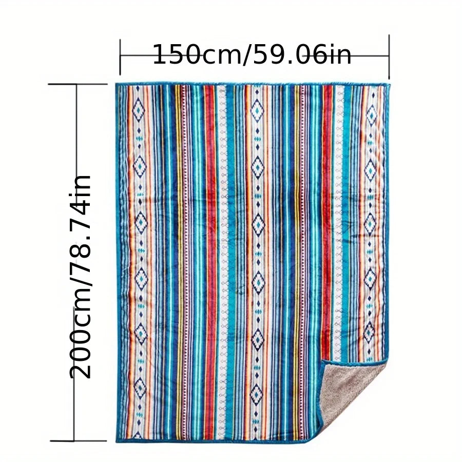 Nordic Stripe Fleece Blanket Double Layer Thick Warm Boho Sofa Bed Zpaxo Blue 150x200cm
