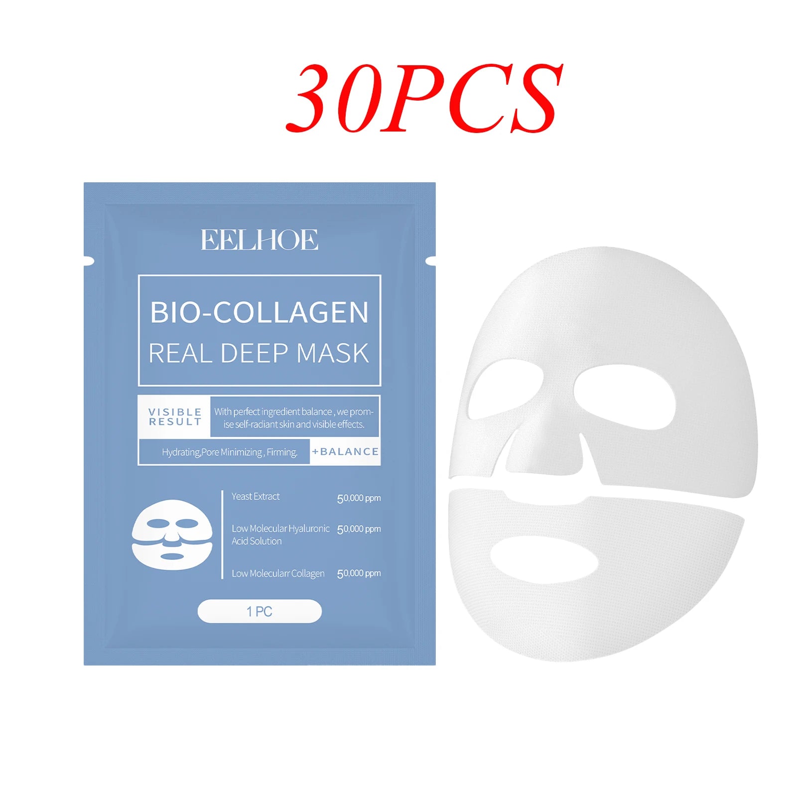 EELHOE 1-30PCS Bio Collagen Real Deep Mask Soluble Collagen Sheet Mask with Hydrolyzed Collagen Moisturizing Face Mask Skin Care Zpaxo 30PCS