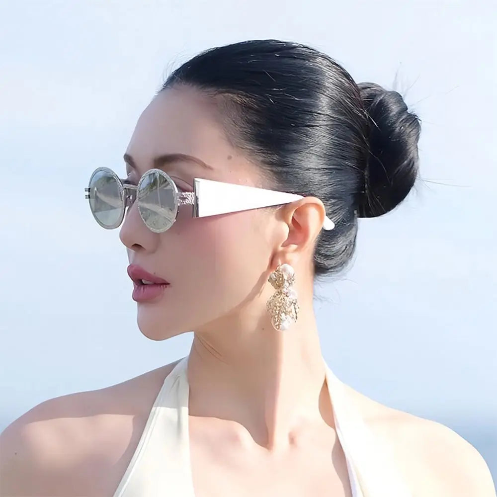 Fashion Round Punk Sunglasses Oval Retro Wide Temples Sun Glasses UV Protection Hip Hop Shades for Women & Men Zpaxo