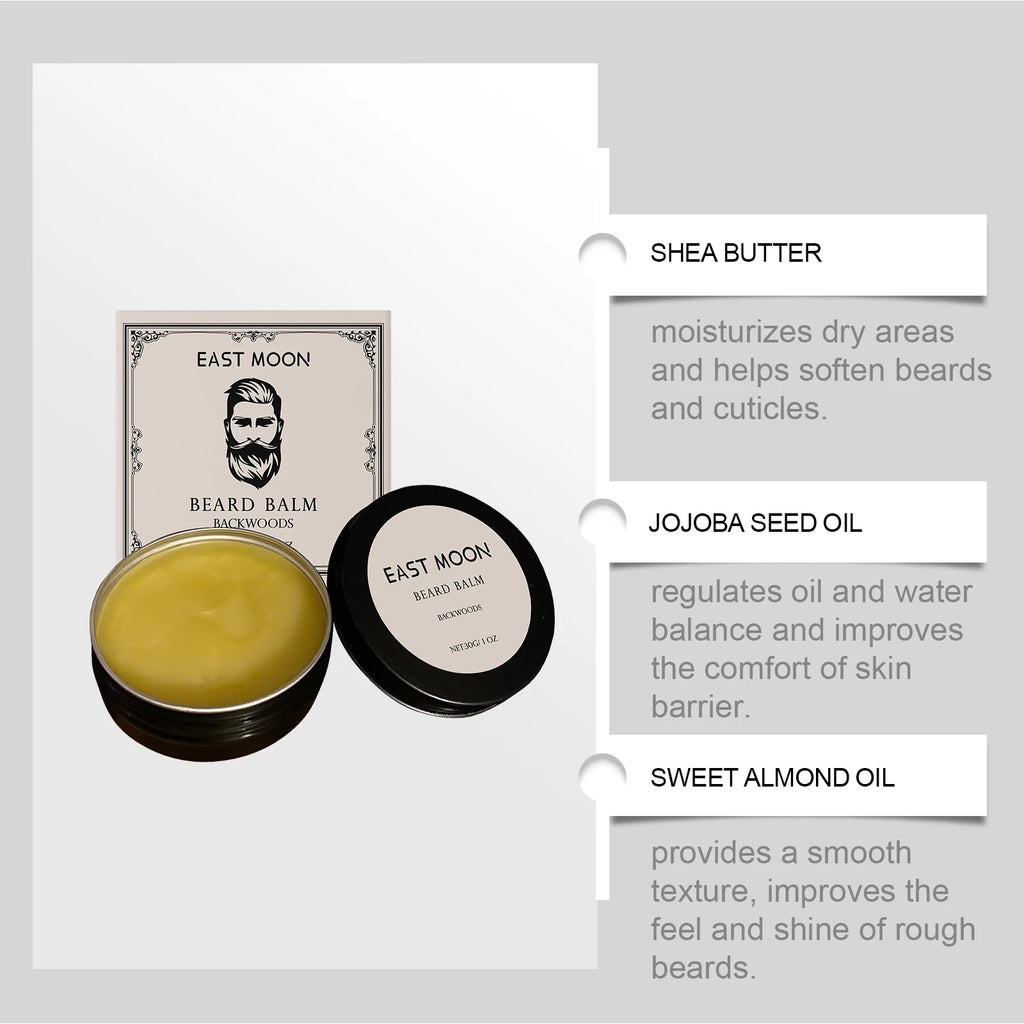 East Moon Men's Shea Butter Beard Balm Moisturizing Smoothing Beard Growth Wax Mustache Cream Facial Hair Care Reduce Frizz Zpaxo