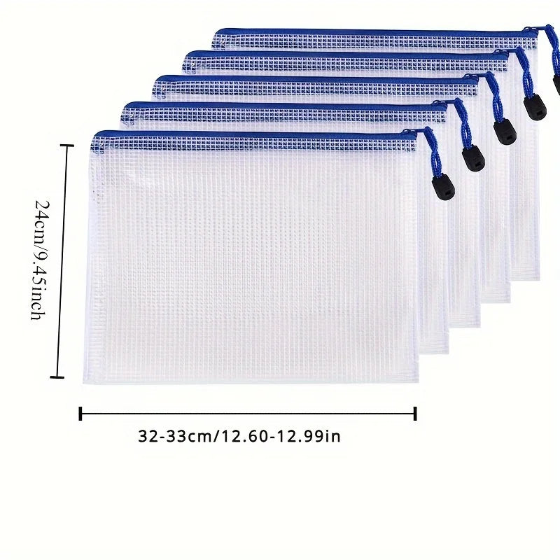5Pcs A5 Stationery Storage Folder File Mesh Zipper Pouch Document Bag Zip File Folders School Office Supplies Zpaxo