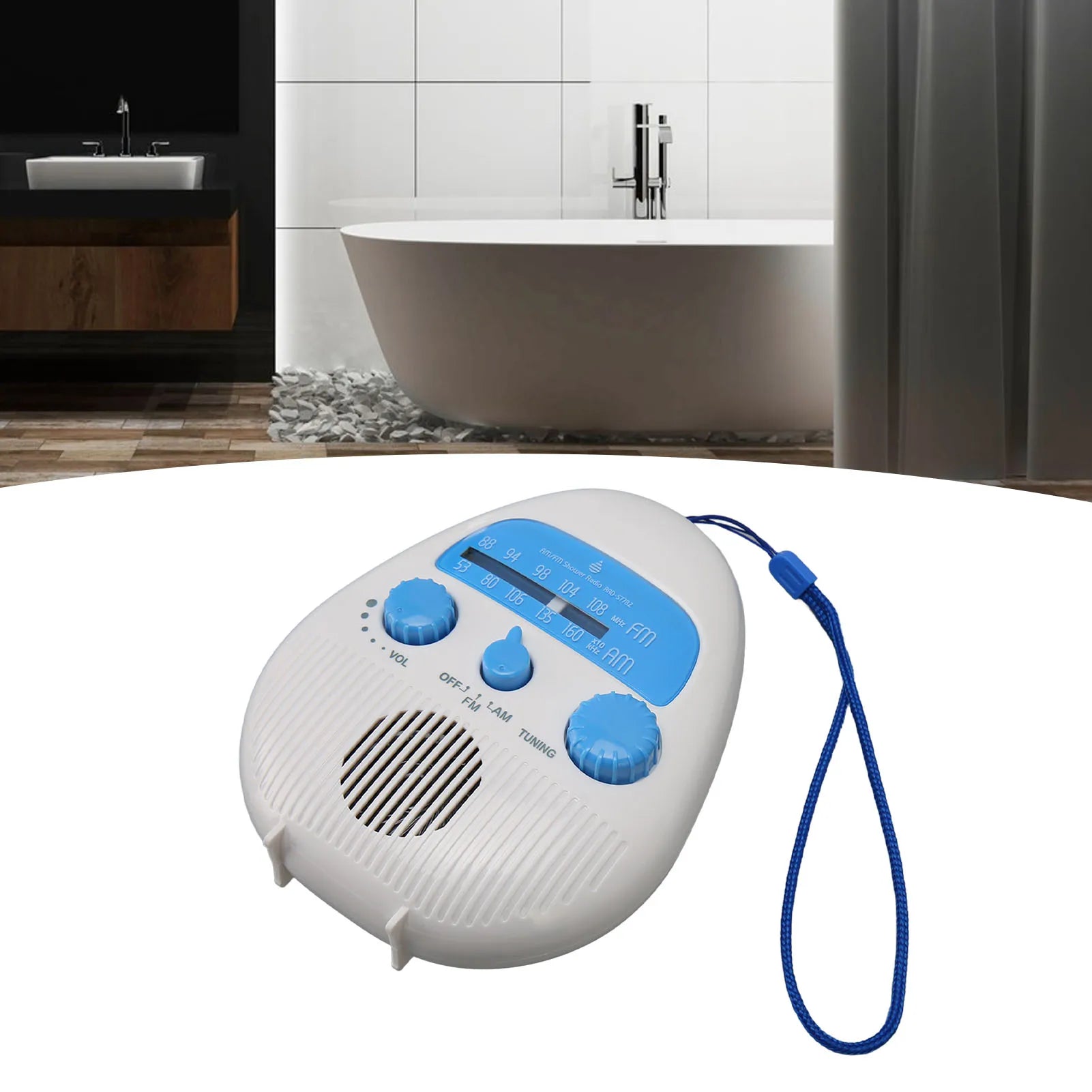 AM FM Shower Radio Waterproof Portable ABS Bathroom Built Speaker