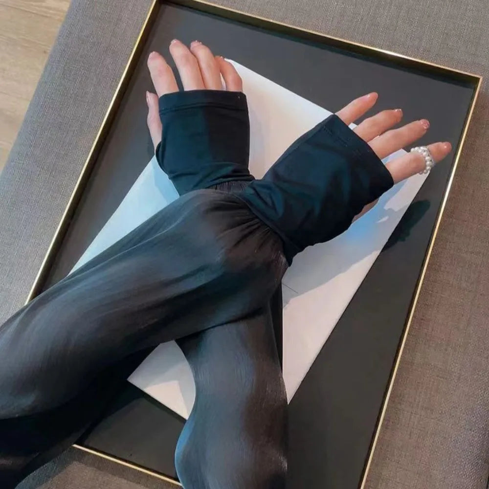 Fashion Summer Sun-protective Sleeves Anti-UV Outdoor Arm Cuff Cover Ice Silk Arm Sleeves Women Men Zpaxo Black